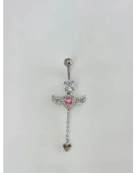IEG - Melek Kanatlı Pembe Taşlı Sallantılı Göbek Piercing