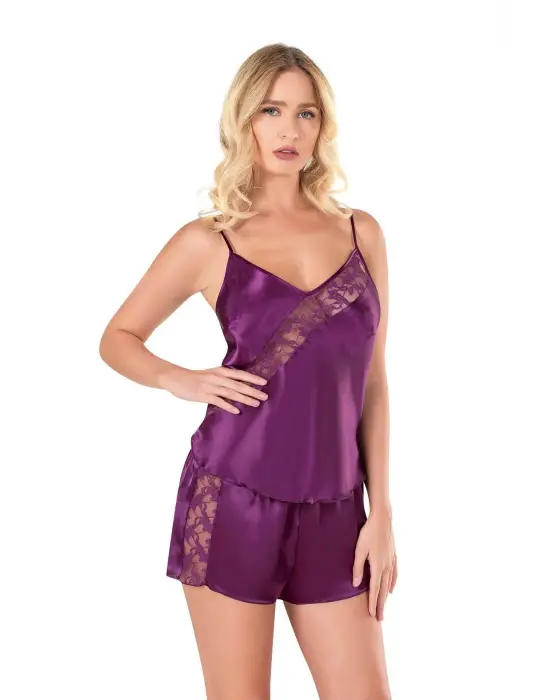 ieg™ Mor Saten Babydoll Şort Takımı