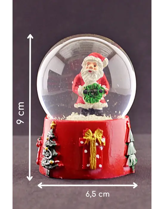 Noel Baba Merry Christmas Tasarımlı 9 cm Orta Boy Işıklı Kar Küresi 1B