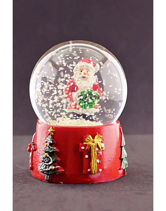 Noel Baba Merry Christmas Tasarımlı 9 cm Orta Boy Işıklı Kar Küresi 1B
