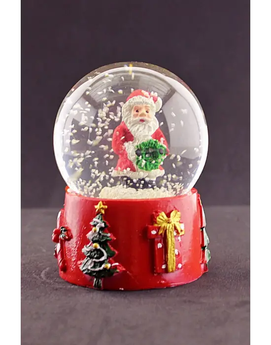 Noel Baba Merry Christmas Tasarımlı 9 cm Orta Boy Işıklı Kar Küresi 1B