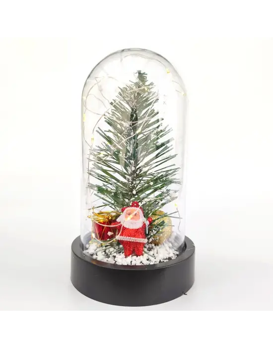 Noel Baba ve Çam Ağacı Temalı Led Işıklı Fanus