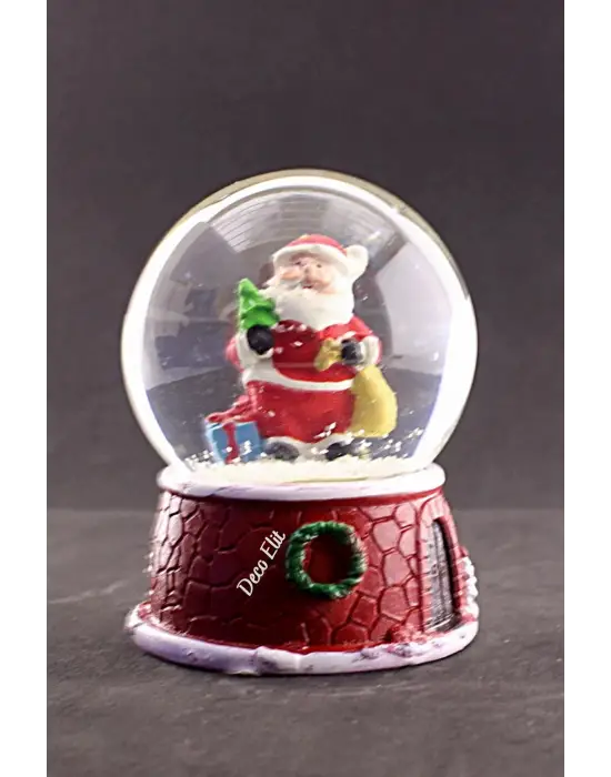 Noel Baba ve Hediyeleri Temalı Orta Boy Işıklı Kar Küresi 9 cm