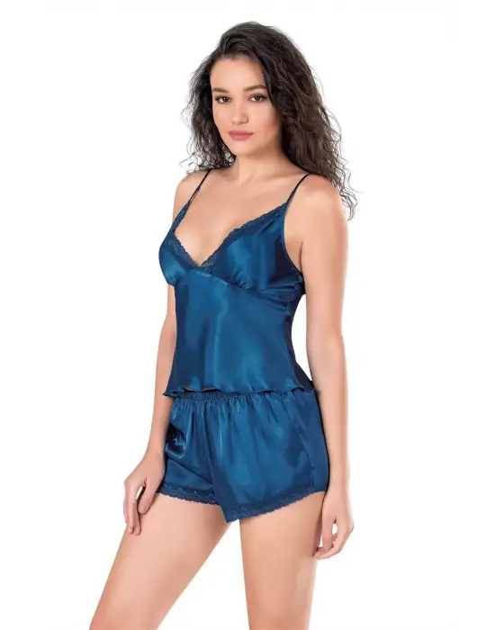 ieg™ Petrol Mavi Saten Babydoll Şort Takımı
