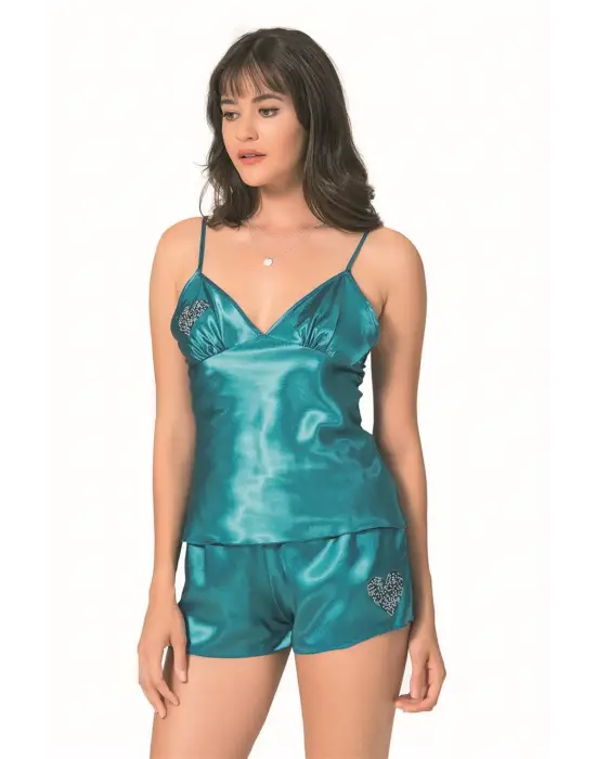 ieg™ Petrol Saten Babydoll Şort Takımı