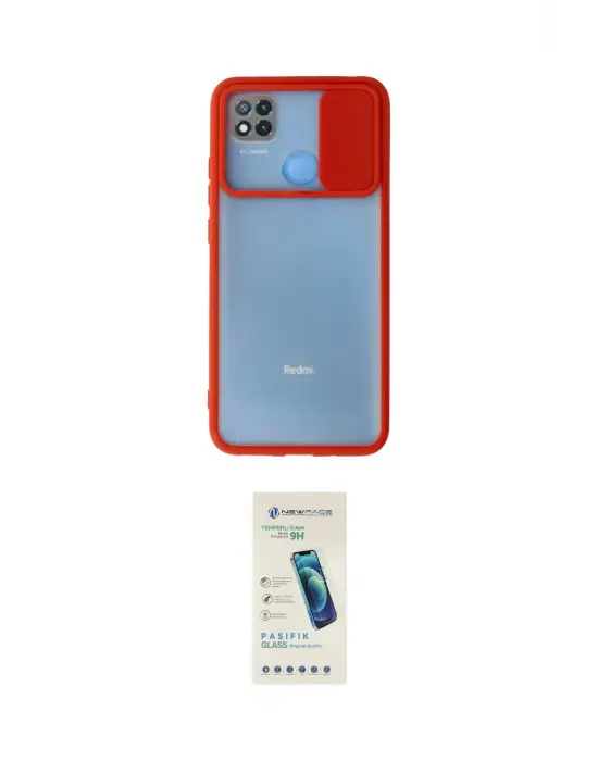 ieg™ Redmi 9C Kılıf Vadi Çizgi - Şeffaf Pasifik Cam Ekran Koruyucu