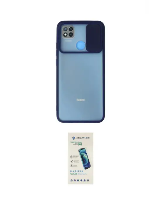 ieg™ Redmi 9C Kılıf Vadi Çizgi - Şeffaf Pasifik Cam Ekran Koruyucu