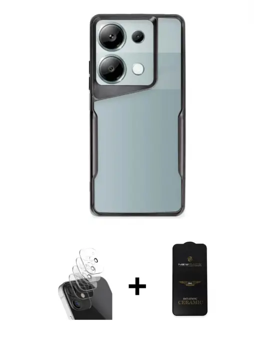 ieg™ Redmi Note 13 Pro 4G Kılıf Akış Çizgi Koleksiyonu - Siyah 6D Antistatik Mat Seramik Hayalet Nano Ekran Koruyucu + Kamera Lens Koruma Cam - SF