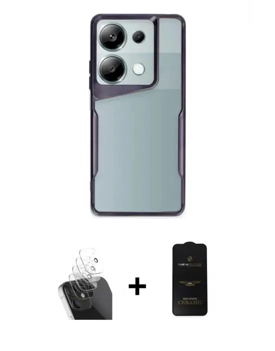 ieg™ Redmi Note 13 Pro 4G Kılıf Akış Çizgi Koleksiyonu - Siyah 6D Antistatik Mat Seramik Hayalet Nano Ekran Koruyucu + Kamera Lens Koruma Cam - SF