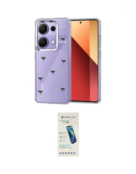 ieg™ Redmi Note 13 Pro 4G Kılıf Yörünge Form - Şeffaf Pasifik Cam Ekran Koruyucu