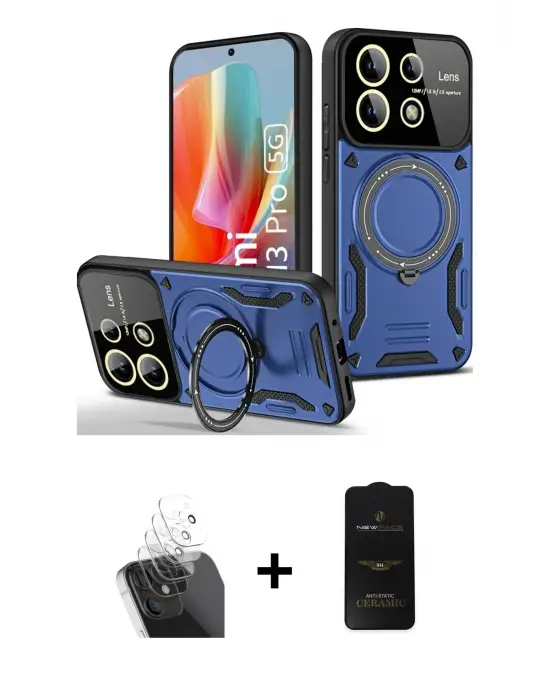 ieg™ Redmi Note 13 Pro 5G Kılıf Kıvılcım Modern Serisi - Siyah 6D Antistatik Mat Seramik Hayalet Nano Ekran Koruyucu + Kamera Lens Koruma Cam - SF