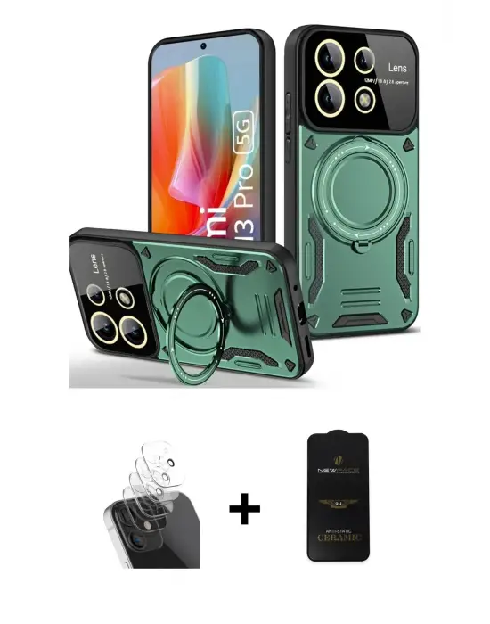 ieg™ Redmi Note 13 Pro 5G Kılıf Kıvılcım Modern Serisi - Siyah 6D Antistatik Mat Seramik Hayalet Nano Ekran Koruyucu + Kamera Lens Koruma Cam - SF