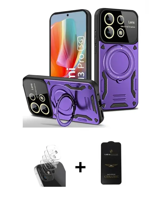 ieg™ Redmi Note 13 Pro 5G Kılıf Kıvılcım Modern Serisi - Siyah 6D Antistatik Mat Seramik Hayalet Nano Ekran Koruyucu + Kamera Lens Koruma Cam - SF