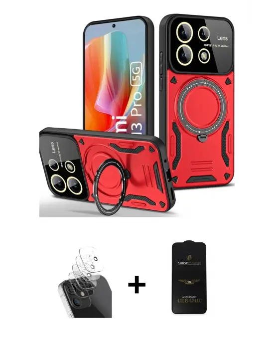 ieg™ Redmi Note 13 Pro 5G Kılıf Kıvılcım Modern Serisi - Siyah 6D Antistatik Mat Seramik Hayalet Nano Ekran Koruyucu + Kamera Lens Koruma Cam - SF