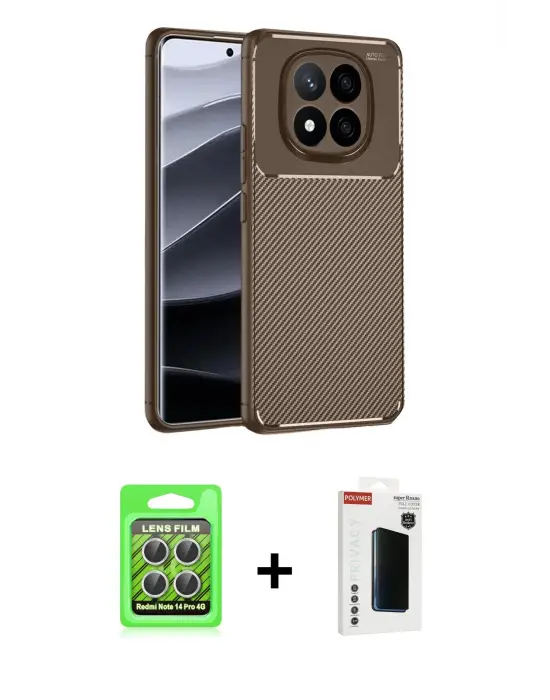 ieg™ Redmi Note 14 Pro 4G Kılıf Eksen Form Prime - Şeffaf Hayalet Polymer Nano Ekran Koruyucu + Raze Metal Kamera Lens - GS