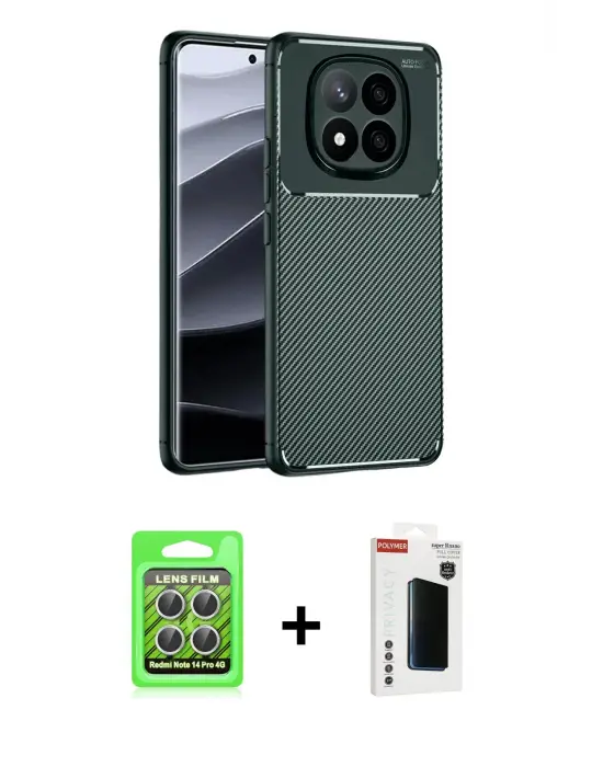 ieg™ Redmi Note 14 Pro 4G Kılıf Eksen Form Prime - Şeffaf Hayalet Polymer Nano Ekran Koruyucu + Raze Metal Kamera Lens - GS