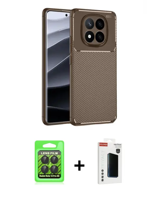 ieg™ Redmi Note 14 Pro 4G Kılıf Eksen Form Prime - Şeffaf Hayalet Polymer Nano Ekran Koruyucu + Raze Metal Kamera Lens - SH