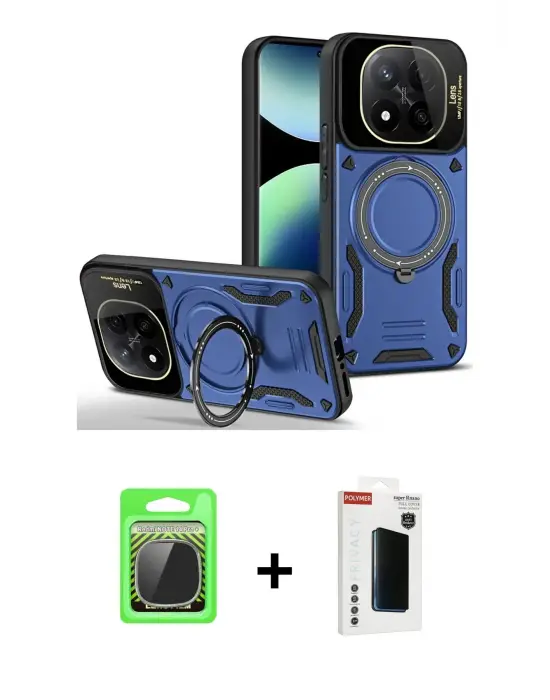 ieg™ Redmi Note 14 Pro Plus Kılıf Kıvılcım Modern Serisi - Siyah Hayalet Polymer Nano Ekran Koruyucu + Raze Metal Kamera Lens - GS