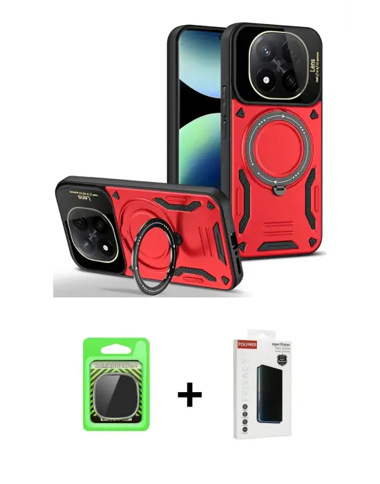 ieg™ Redmi Note 14 Pro Plus Kılıf Kıvılcım Modern Serisi - Siyah Hayalet Polymer Nano Ekran Koruyucu + Raze Metal Kamera Lens - GS
