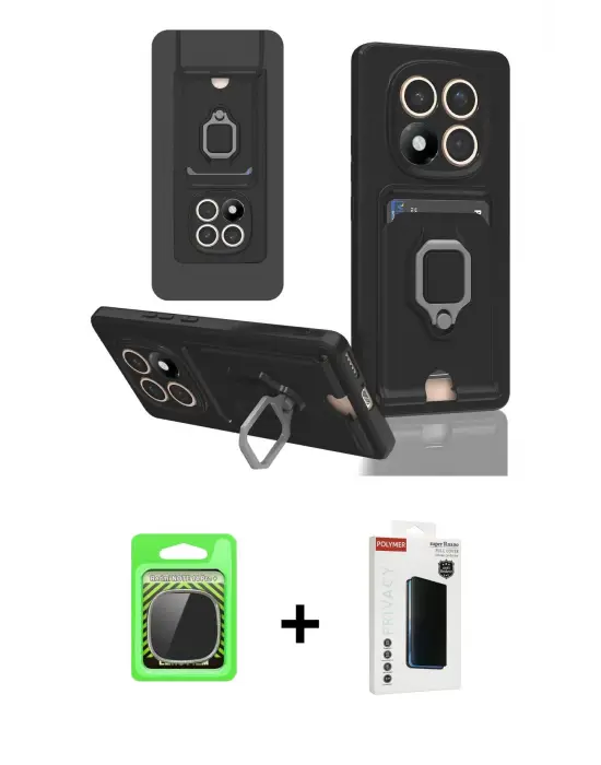 ieg™ Redmi Note 14 Pro Plus Kılıf Vadi Form Prime - Siyah Hayalet Polymer Nano Ekran Koruyucu + Raze Metal Kamera Lens - GS