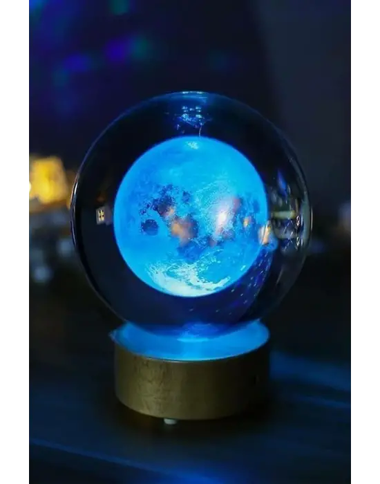 Renk Değiştiren Led Işıklı Dolunay Pilli Cam Küre 6 cm