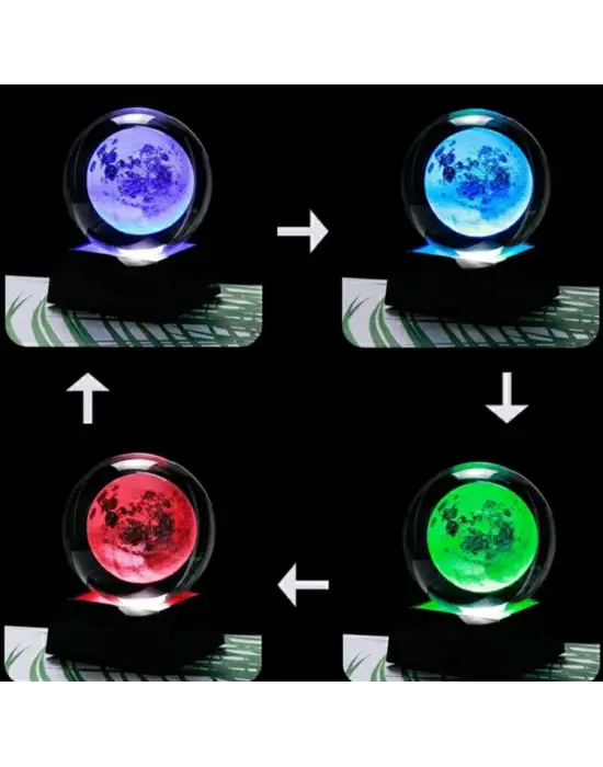 Renk Değiştiren Led Işıklı Dolunay Pilli Cam Küre 6 cm
