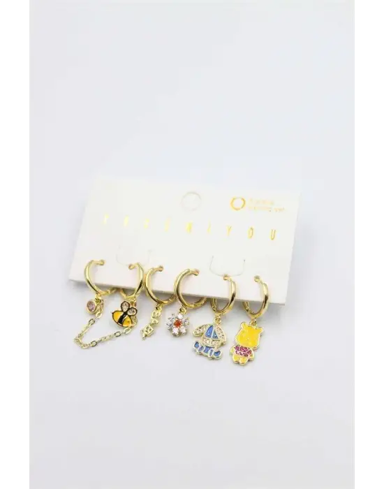 IEG - Renkli Taşlı Set Küpe - Altın