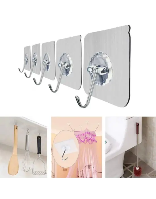 ieg™ Şeffaf Yapışkanlı Askı, Mutfak Banyo Duvar Askısı, Çivisiz Pratik Kanca Seti
