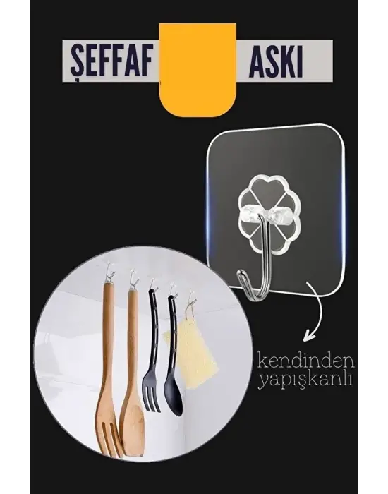 ieg™ Şeffaf Yapışkanlı Askı, Mutfak Banyo Duvar Askısı, Çivisiz Pratik Kanca Seti