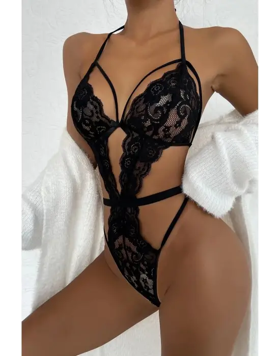Şık Siyah Dantelli Babydoll Gecelik IEG1297