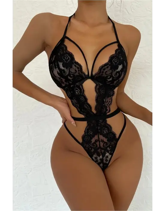 Şık Siyah Dantelli Babydoll Gecelik IEG1297