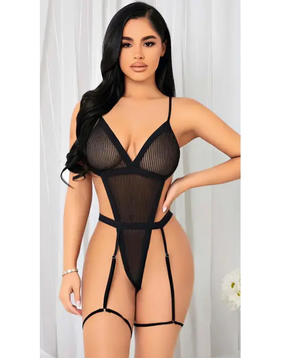 ieg™ Siyah İp Detaylı Tül Fantezi Body