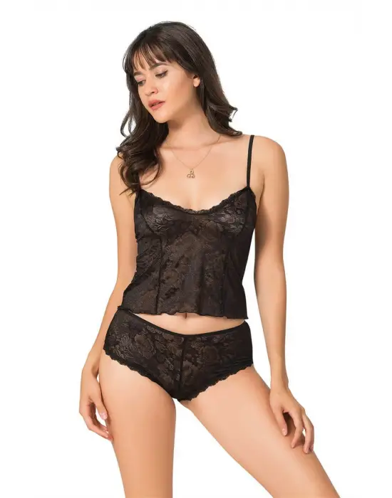 ieg™ Siyah Jakarlı Babydoll Şort Takımı