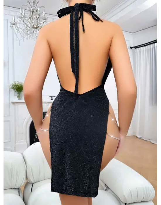 ieg™ Siyah Seksi Elbise Zincirli 5045