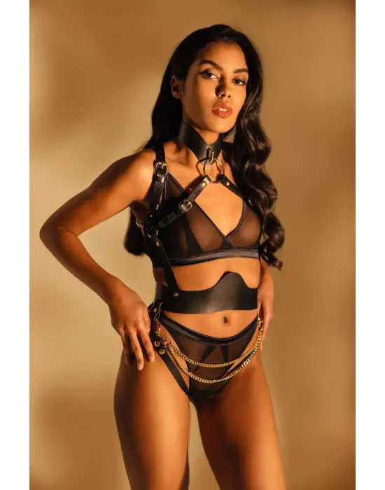 ieg™ Siyah Zincir Aksesuarlı Fantezi Deri Vücut Harness