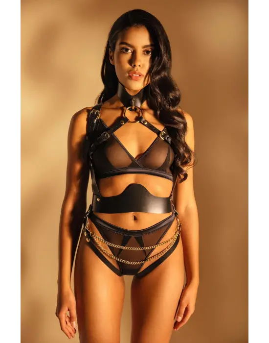 ieg™ Siyah Zincir Aksesuarlı Fantezi Deri Vücut Harness