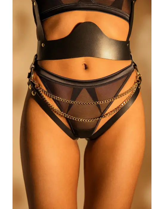 ieg™ Siyah Zincir Aksesuarlı Fantezi Deri Vücut Harness