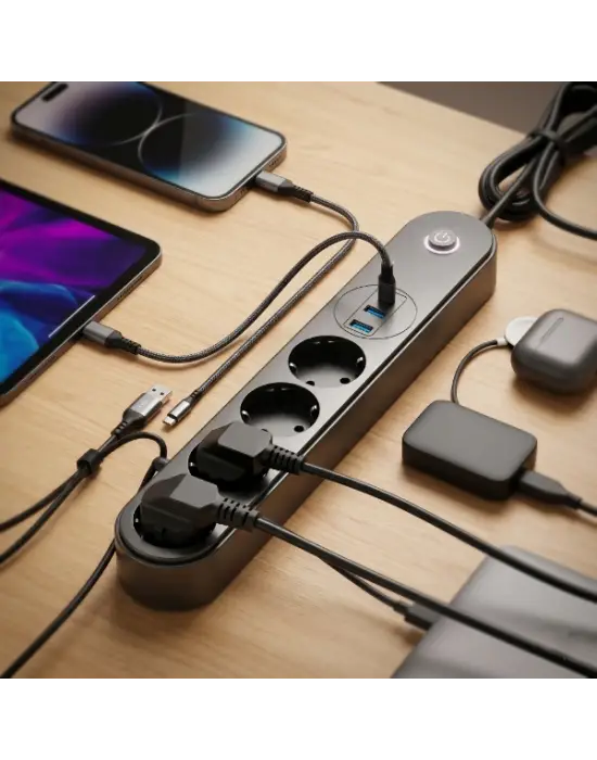 Termal Akım Korumalı 4 Prizli USB Girişli Uzatma Kablosu