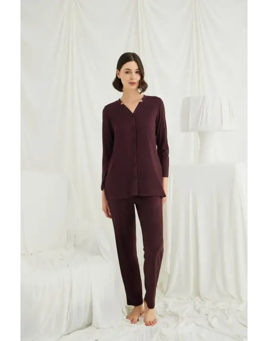 ieg™ Uzun Kollu Boydan Düğmeli V Yaka Pijama Takımı