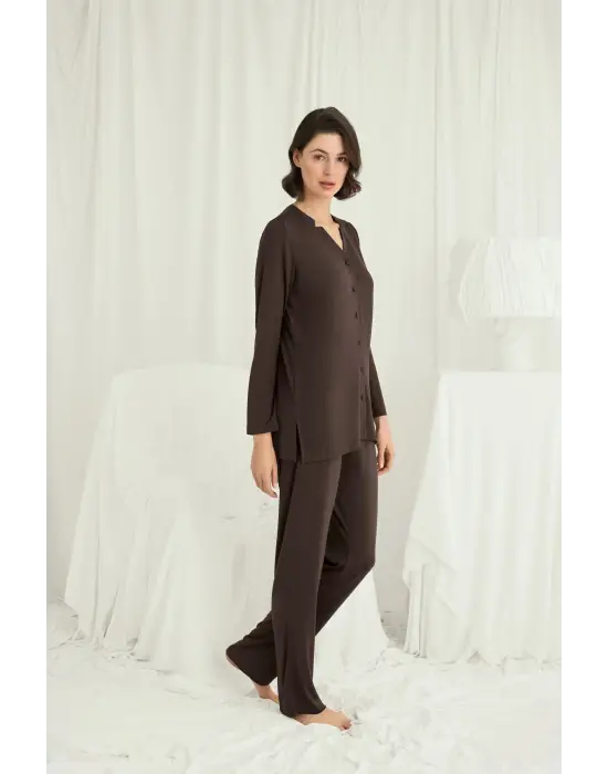 ieg™ Uzun Kollu Boydan Düğmeli V Yaka Pijama Takımı