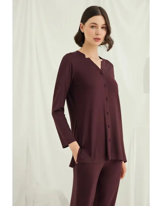 ieg™ Uzun Kollu Boydan Düğmeli V Yaka Pijama Takımı