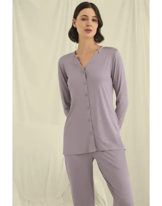 ieg™ Uzun Kollu Boydan Düğmeli V Yaka Pijama Takımı