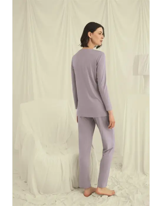 ieg™ Uzun Kollu Boydan Düğmeli V Yaka Pijama Takımı