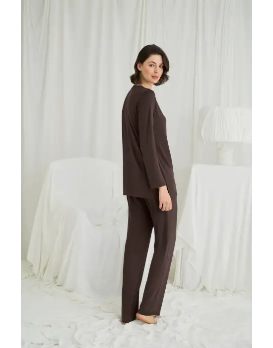 ieg™ Uzun Kollu Boydan Düğmeli V Yaka Pijama Takımı