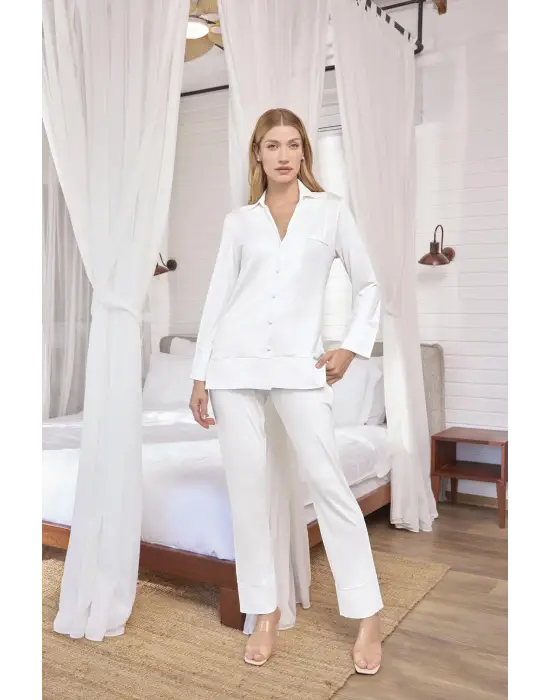 ieg™ Uzun Kollu Önü Düğmeli Gömlek Yaka Pijama Takımı