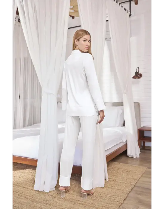 ieg™ Uzun Kollu Önü Düğmeli Gömlek Yaka Pijama Takımı