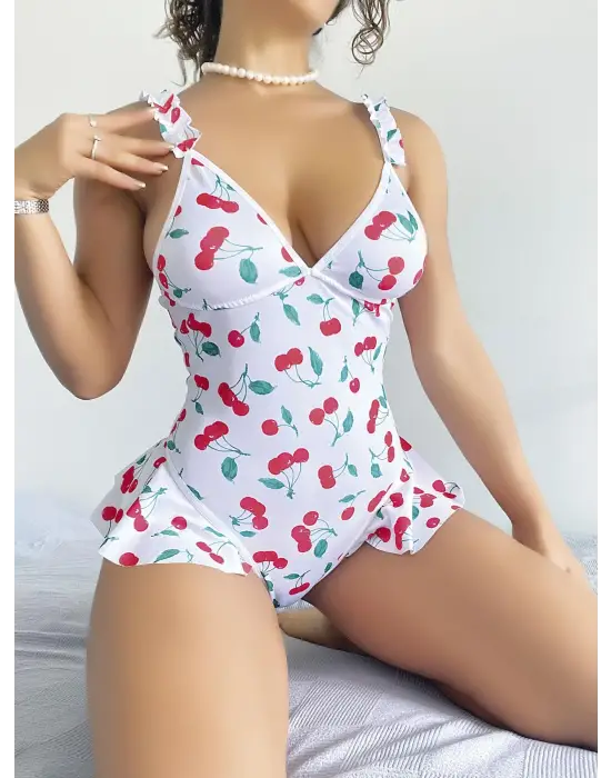 ieg™ Vişne Desenli Fantezi Body