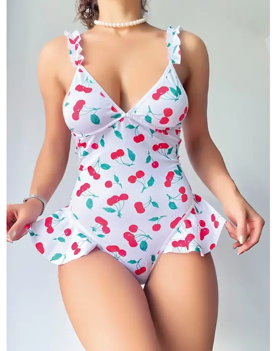 ieg™ Vişne Desenli Fantezi Body