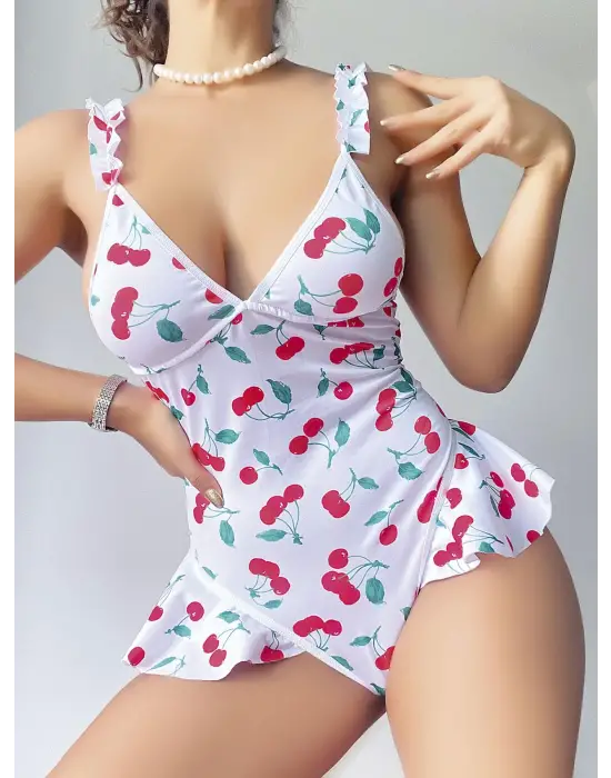 ieg™ Vişne Desenli Fantezi Body