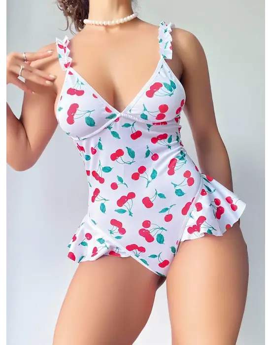 ieg™ Vişne Desenli Fantezi Body